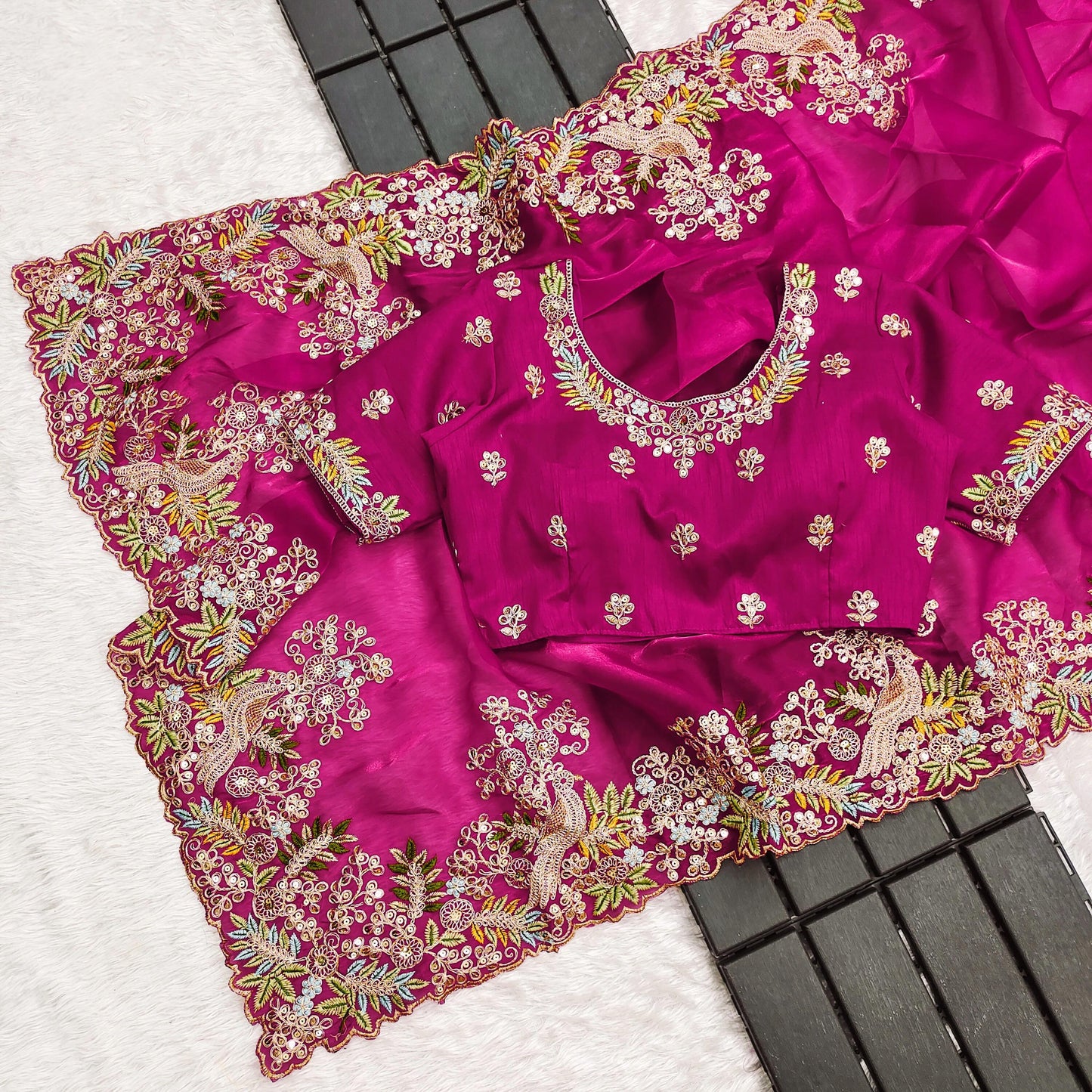 Traditional Wear Embroidery Work Pink Color Saree