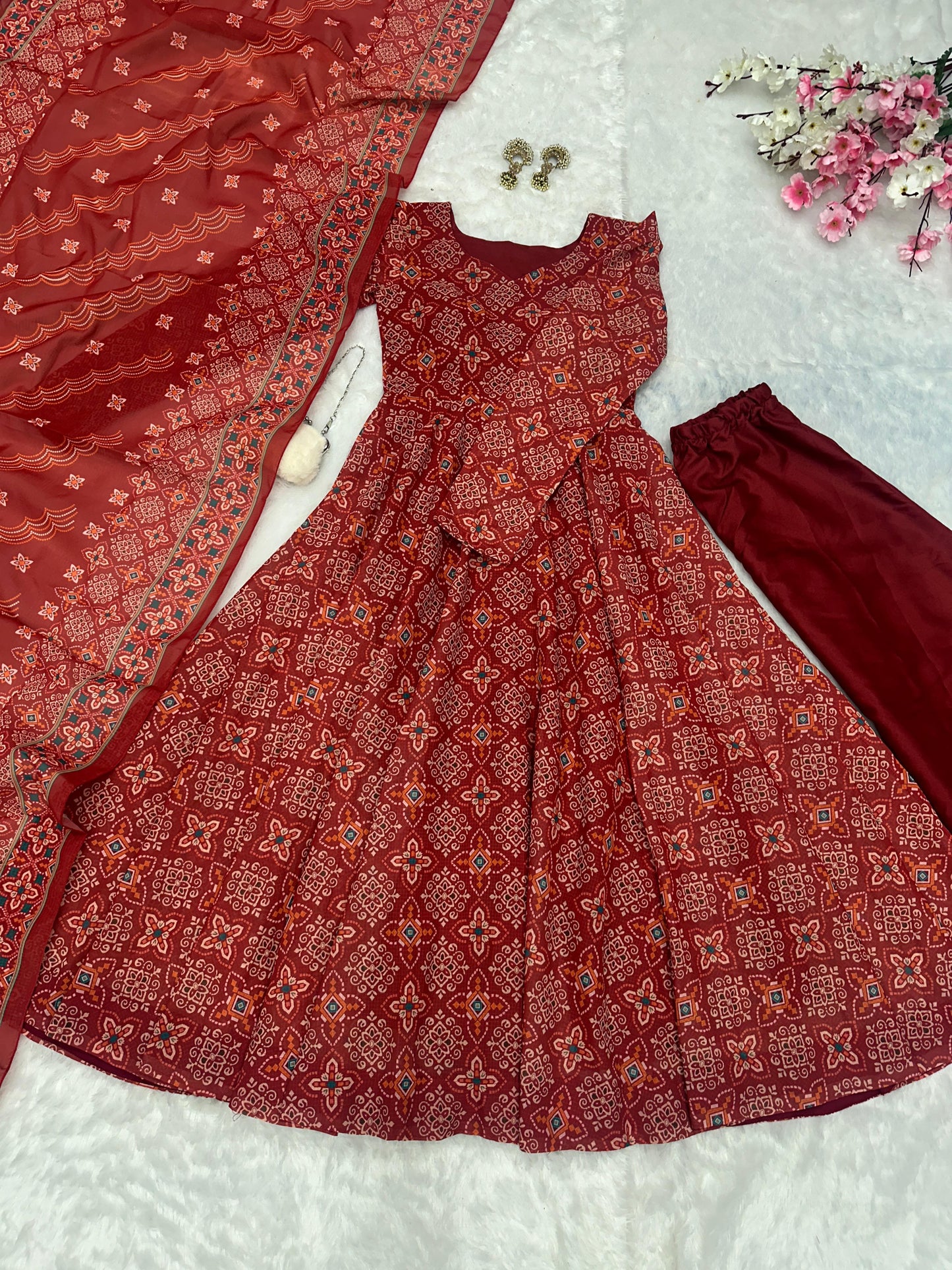Stylish Soft Cotton Red Color Gown