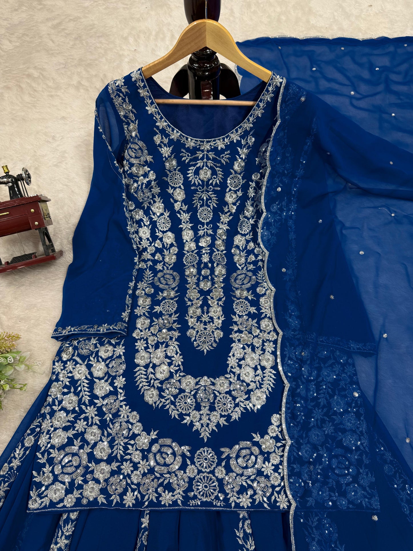 Awesome Gorgette Blue Color Sharara Suit