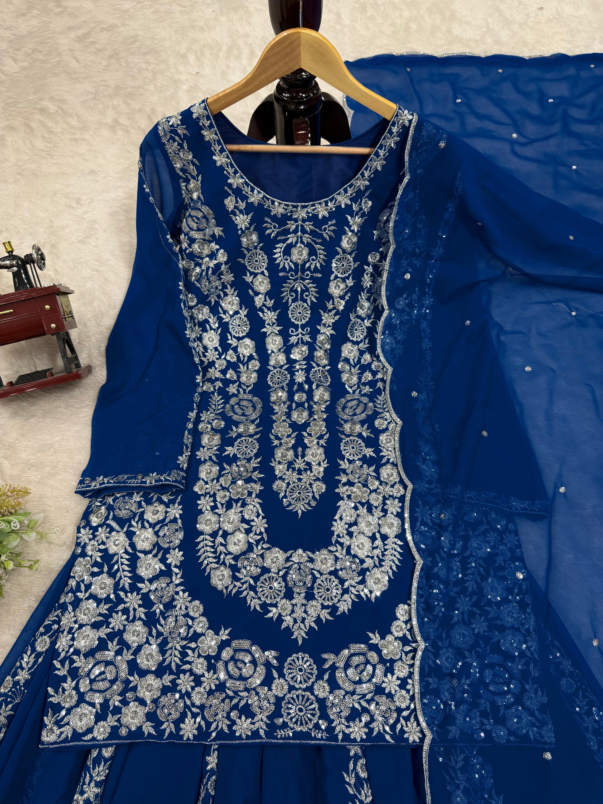 Awesome Gorgette Blue Color Sharara Suit