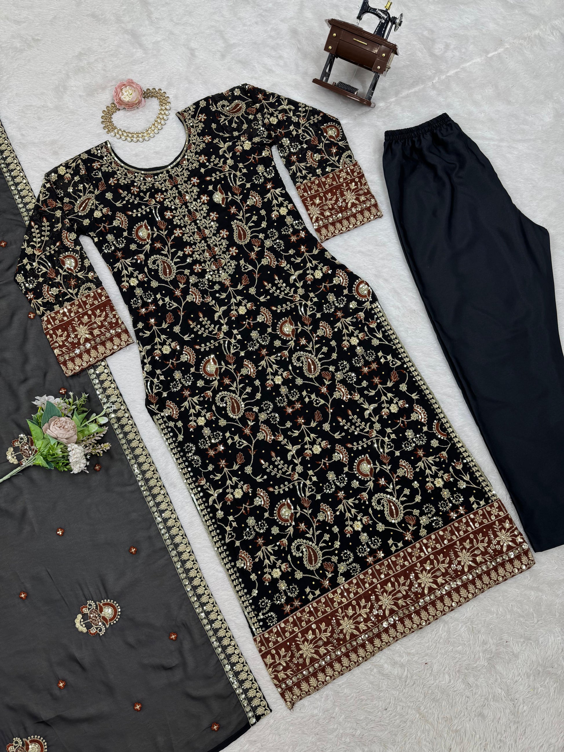 Classic Gorgette Black Color Salwar Suit
