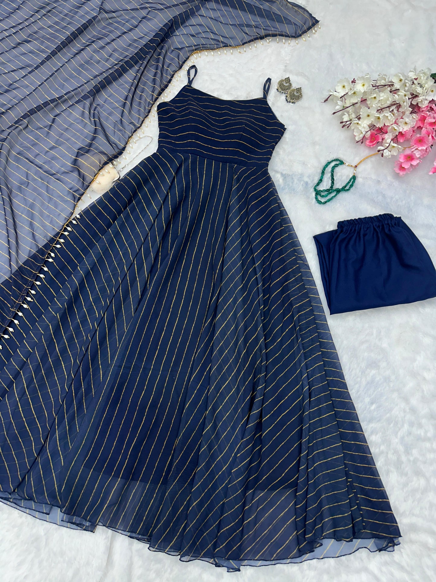 Presenting Georgette Navy Blue Color Anarkali Gown