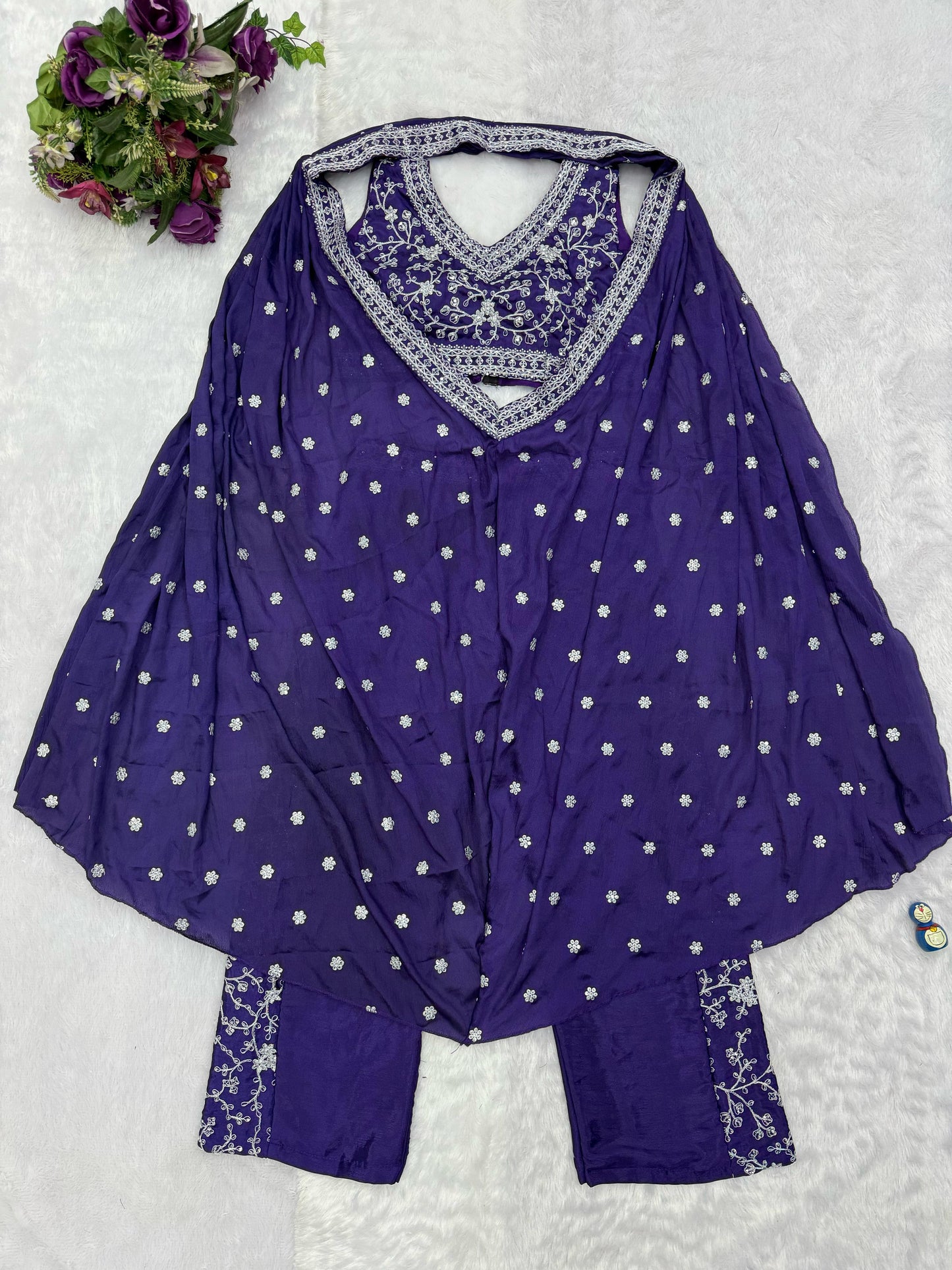 Function Wear Embroidery Work Navy Blue Color Palazzo Set