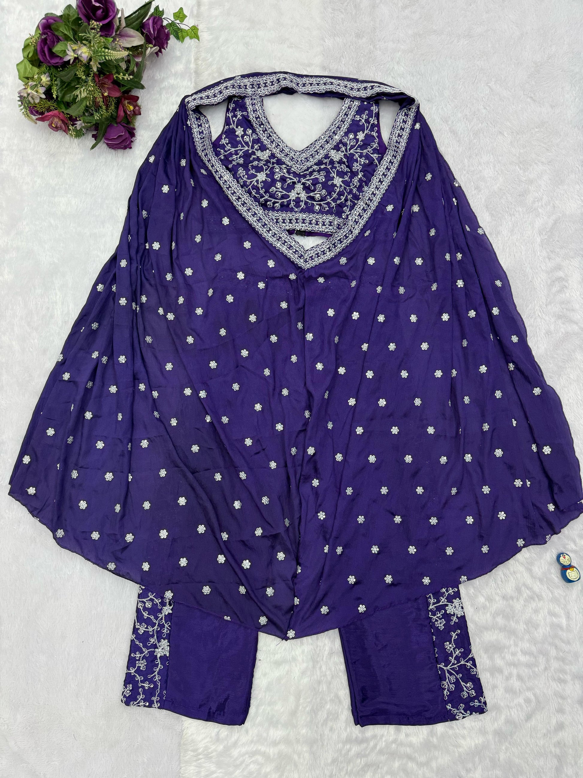 Function Wear Embroidery Work Navy Blue Color Palazzo Set