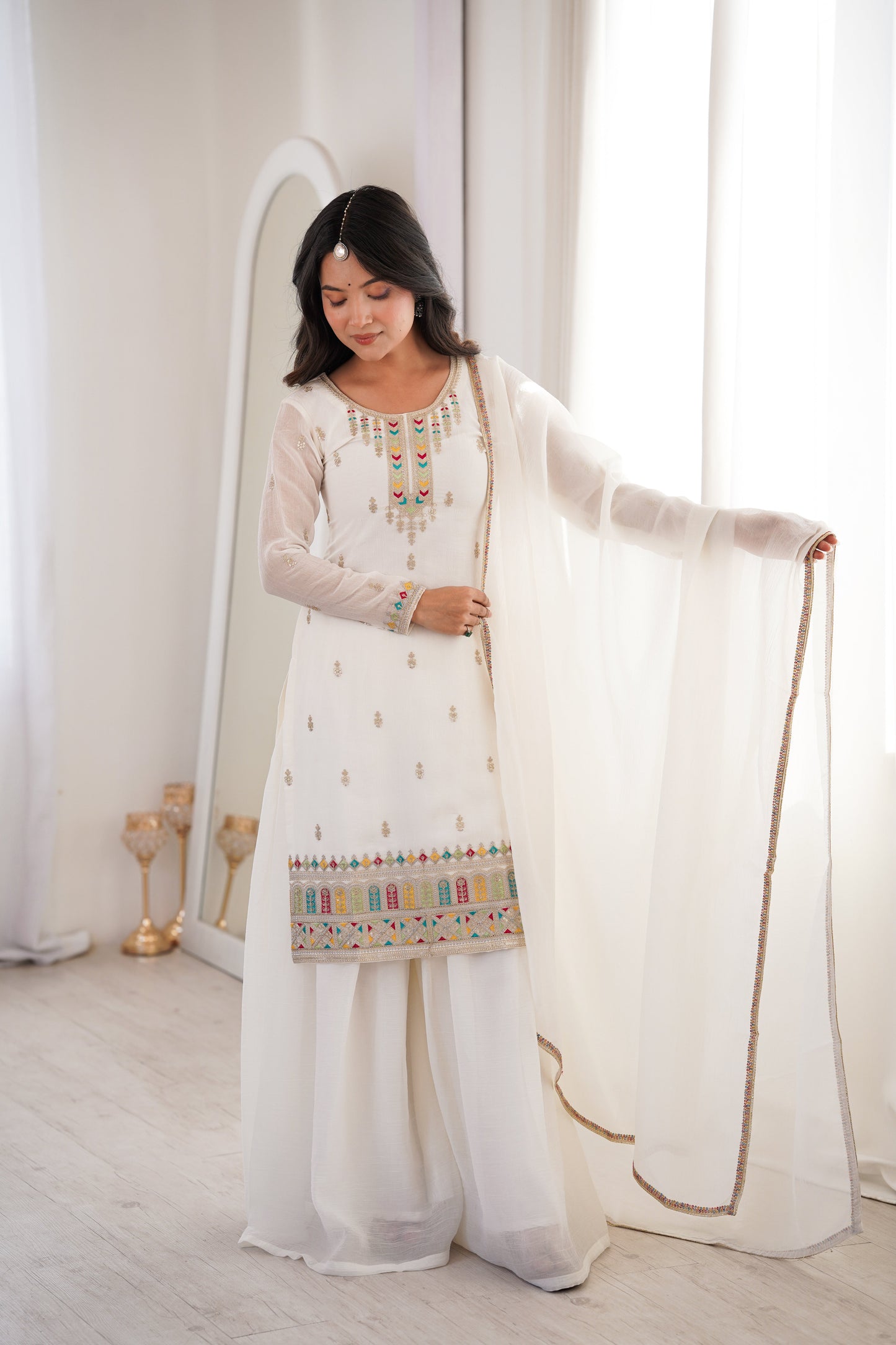 Gorgeous White Color Sequence Embroidered Sharara Suit