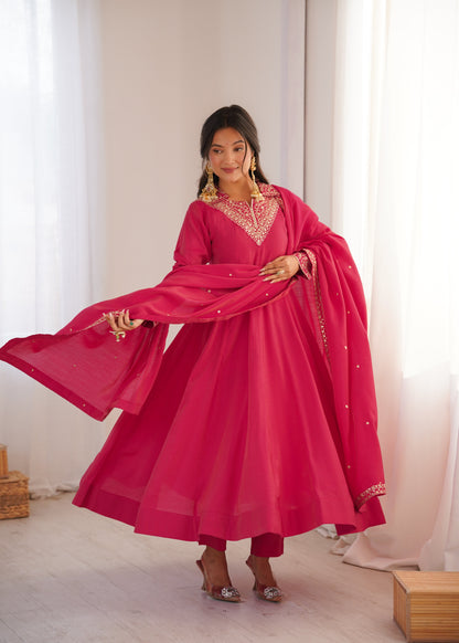 Ceremony Wear Pink Color Sequence Anarkali Suit
