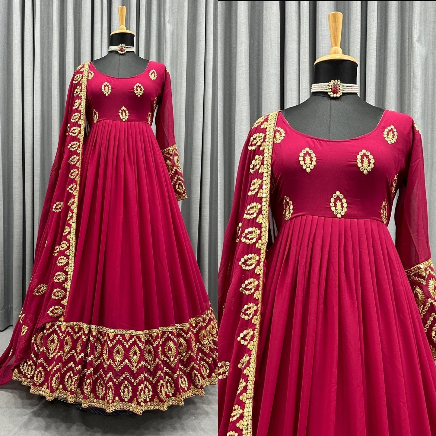 Gorgeous Maroon Color Sequence Embroidery Work Gown