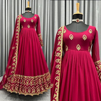 Gorgeous Maroon Color Sequence Embroidery Work Gown