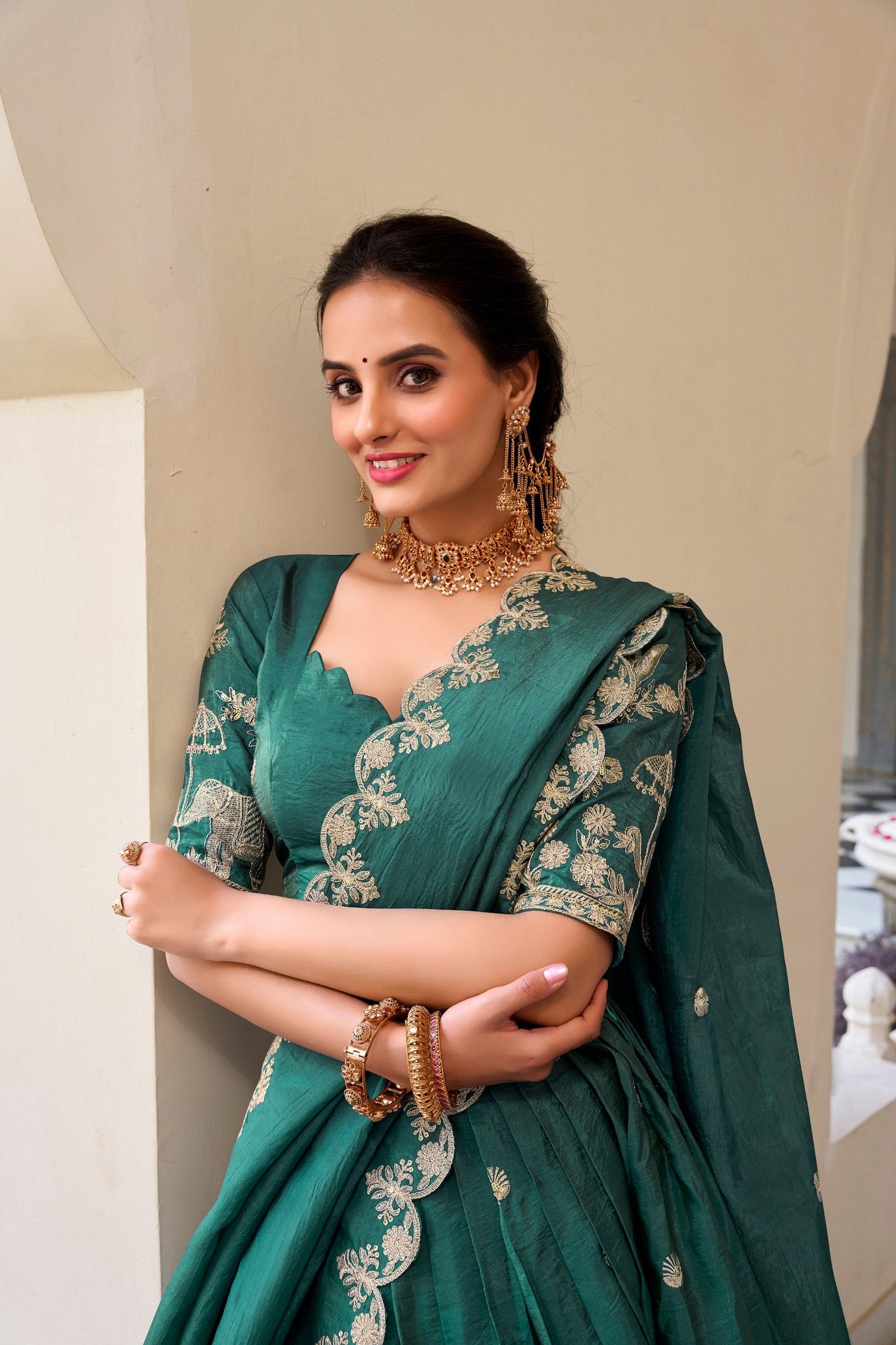Glorious Green Color Gold Crush With Sequins And Thread Embroidery Work Lehenga Choli