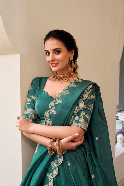 Glorious Green Color Gold Crush With Sequins And Thread Embroidery Work Lehenga Choli