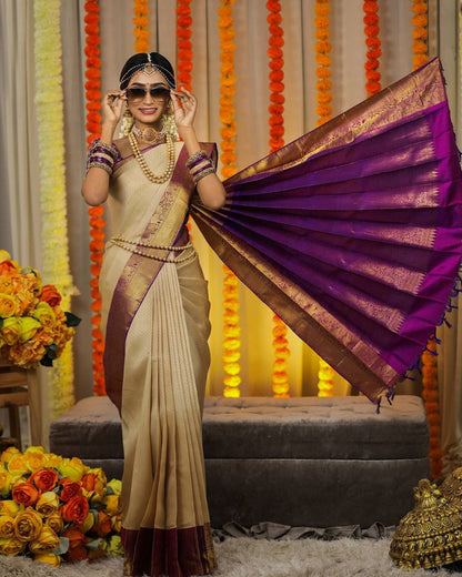Trendy White And Purple Color Festive Wear Saree
