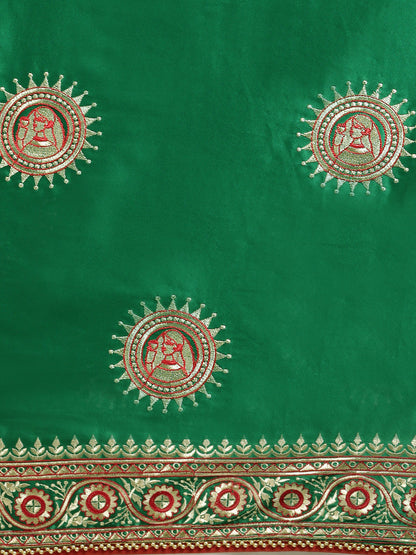 Stunning Dark Green Color Embroidered Saree