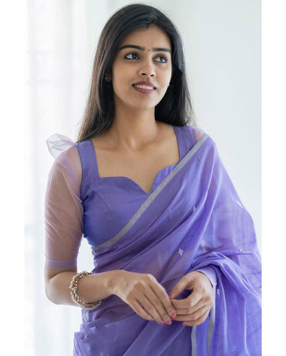 Fabulous Linen Cotton Lavender Color Saree