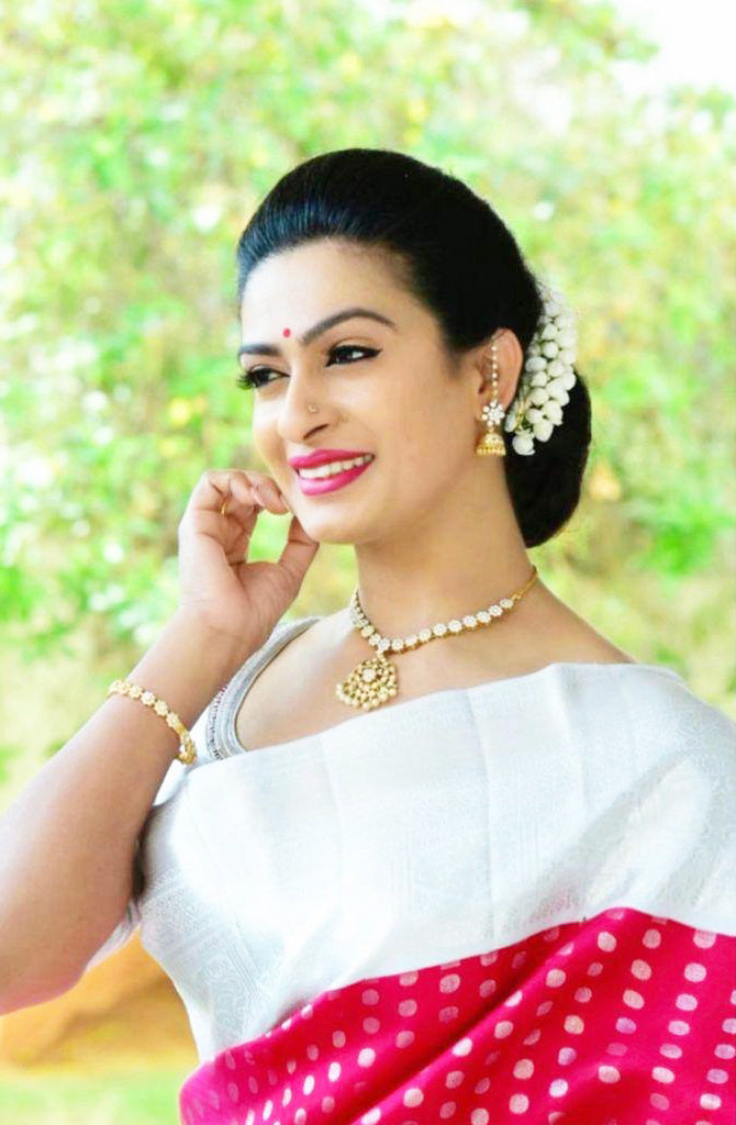 Pink And White Color Silver Jari Design Silk Saree