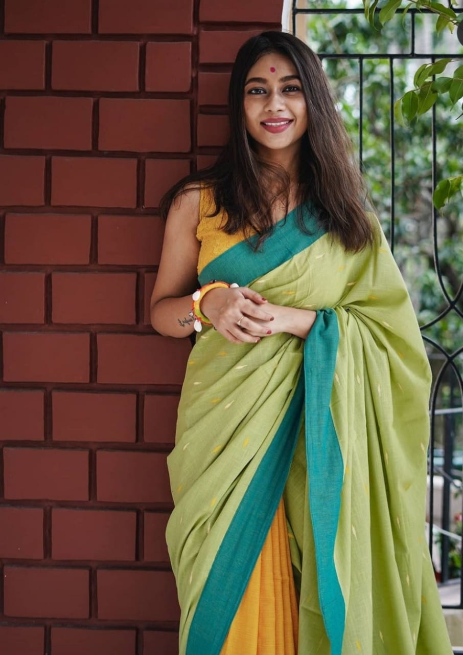 Fancy Pista And Yellow Color SIlk Saree