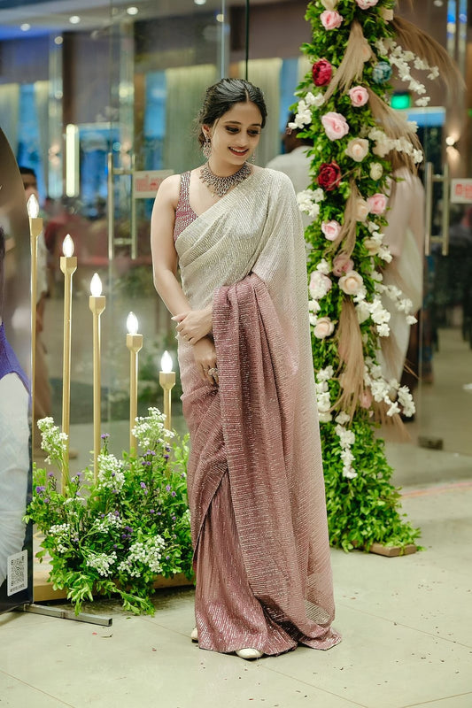Stylish Sequence Work Double Shaded Saree