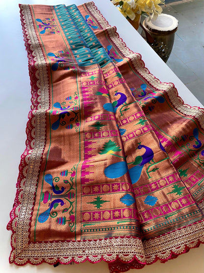 Ravishing Sky Blue Color Paithani Silk Saree