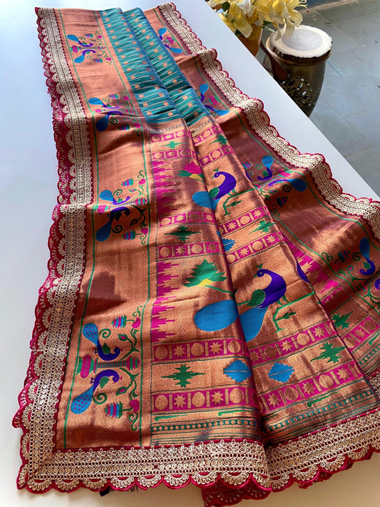 Ravishing Sky Blue Color Paithani Silk Saree