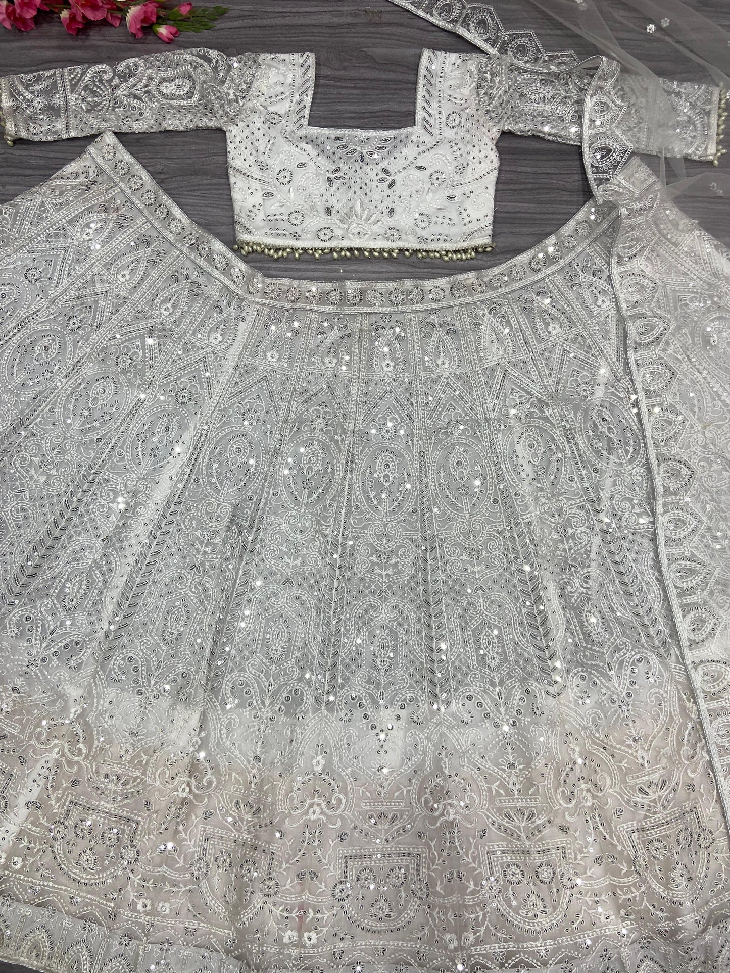 Adorable Butterfly Net White Color Lehenga Choli