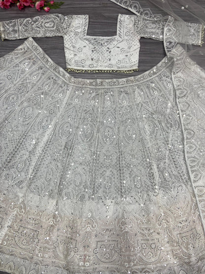 Adorable Butterfly Net White Color Lehenga Choli