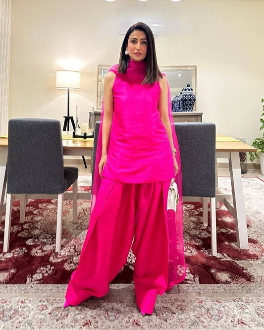 Fendi Silk Pink Color Patiala Style Salwar Suit