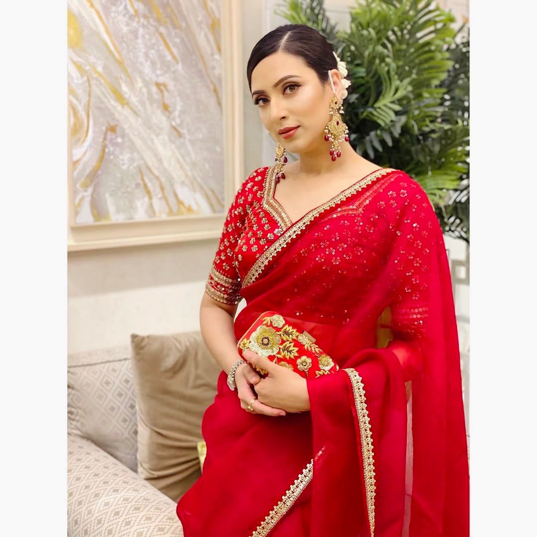 Presenting Organza Silk Red Color Saree