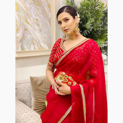 Presenting Organza Silk Red Color Saree