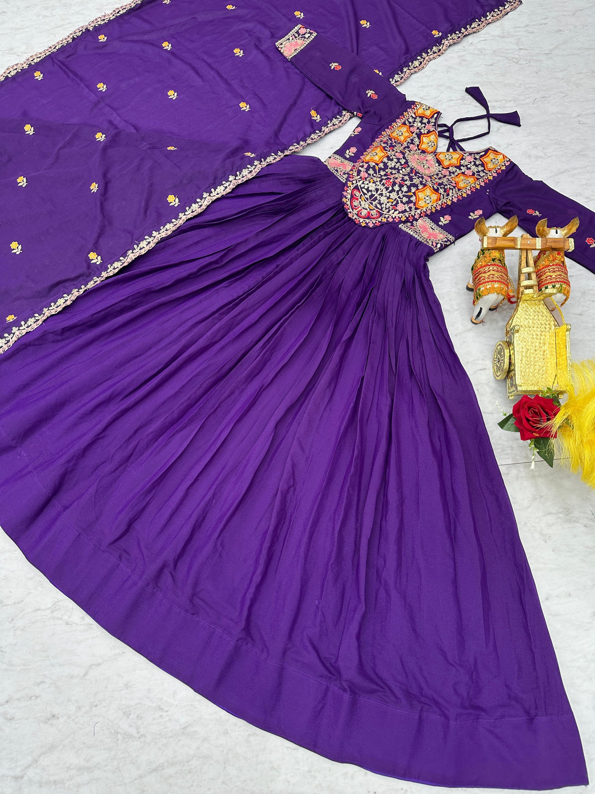 Awesome Sequence Work Purple Color Gown