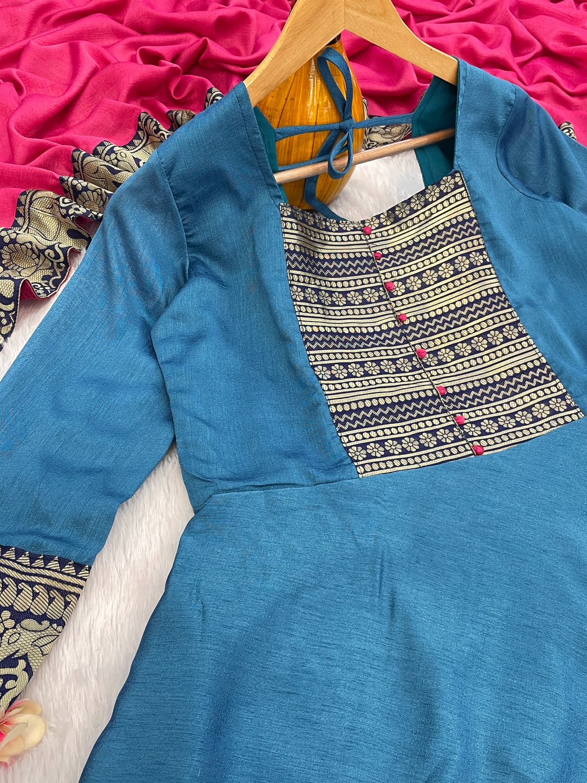 Awesome Zari Weaving Sky Blue Color Gown