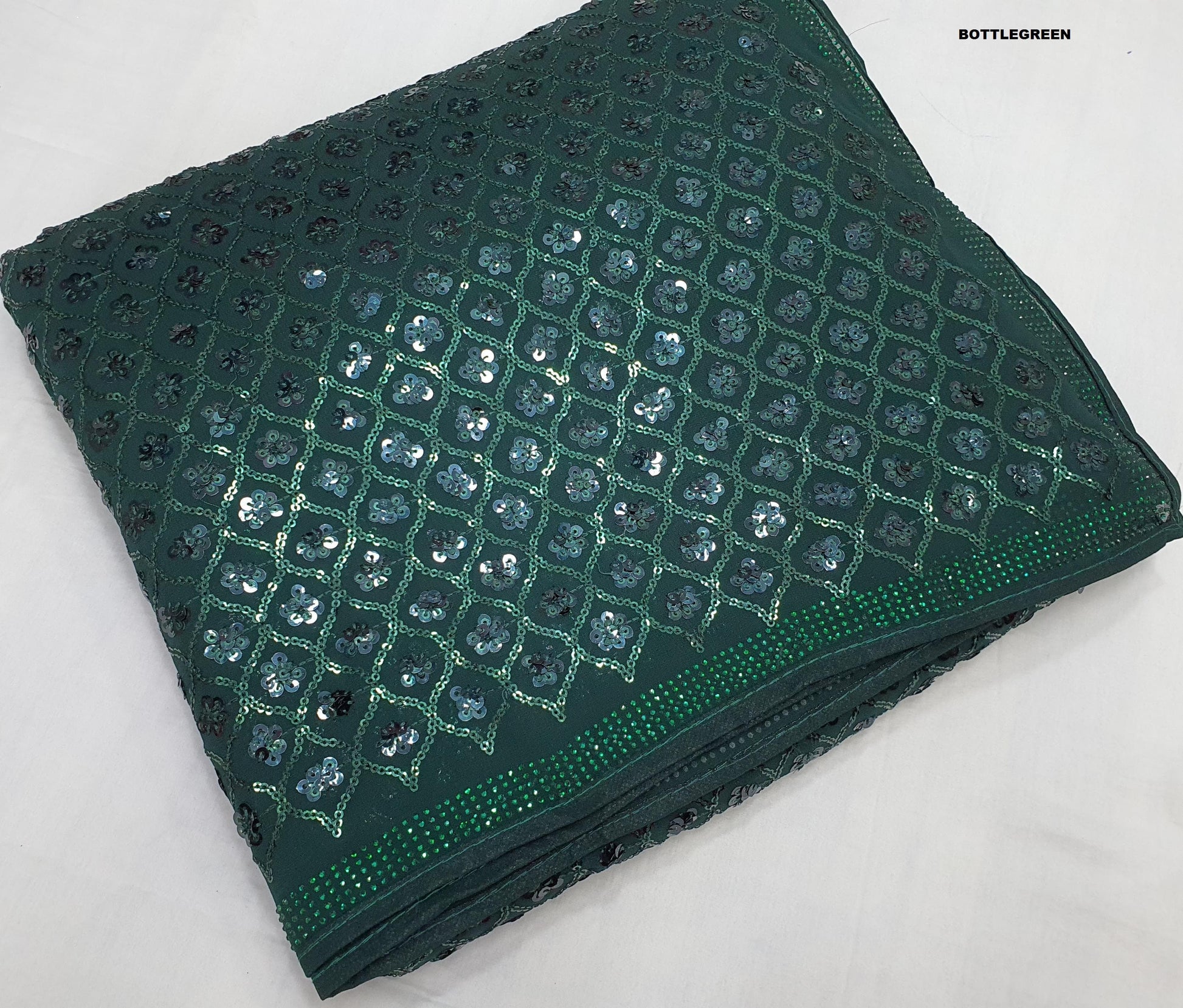 Ravishing Georgette Sequins Work Green Color Saree