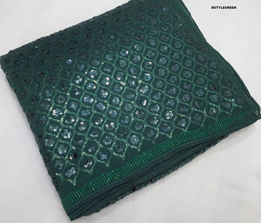 Ravishing Georgette Sequins Work Green Color Saree