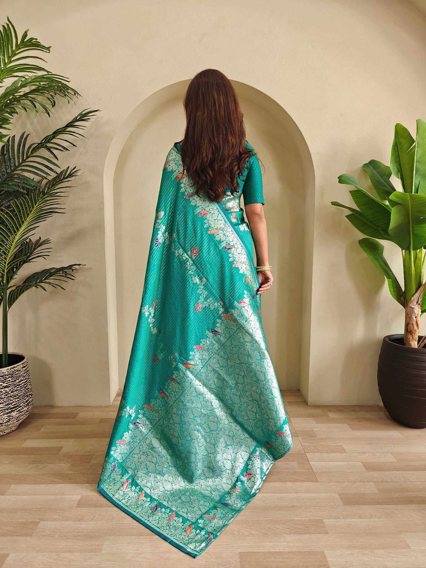 Traditional Wear Teal Green Color Silk Saree
