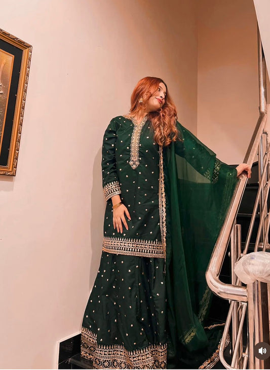 Gorgeous Green Color Sequence Work Top With Lehenga