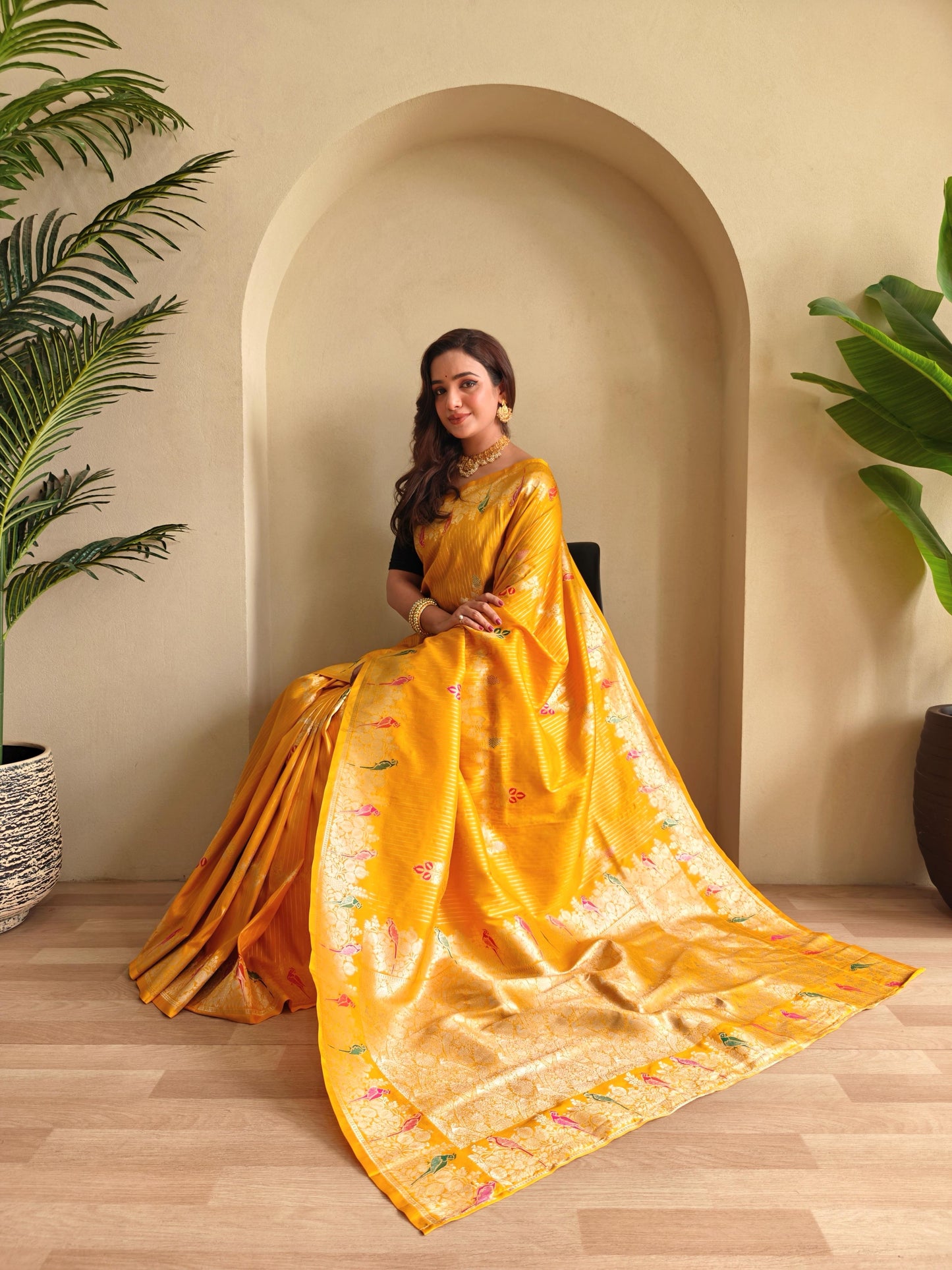 Traditional Wear Mustard Color Silk Saree