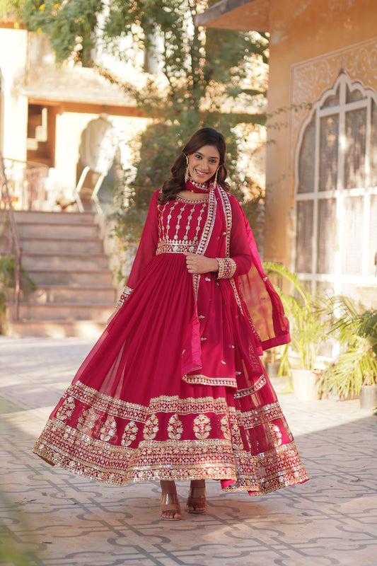 Fantastic Embroidery Work Pink Color Gown