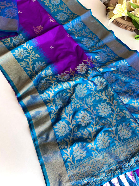 Fantastic Tone Silk Purple & Blue Color saree