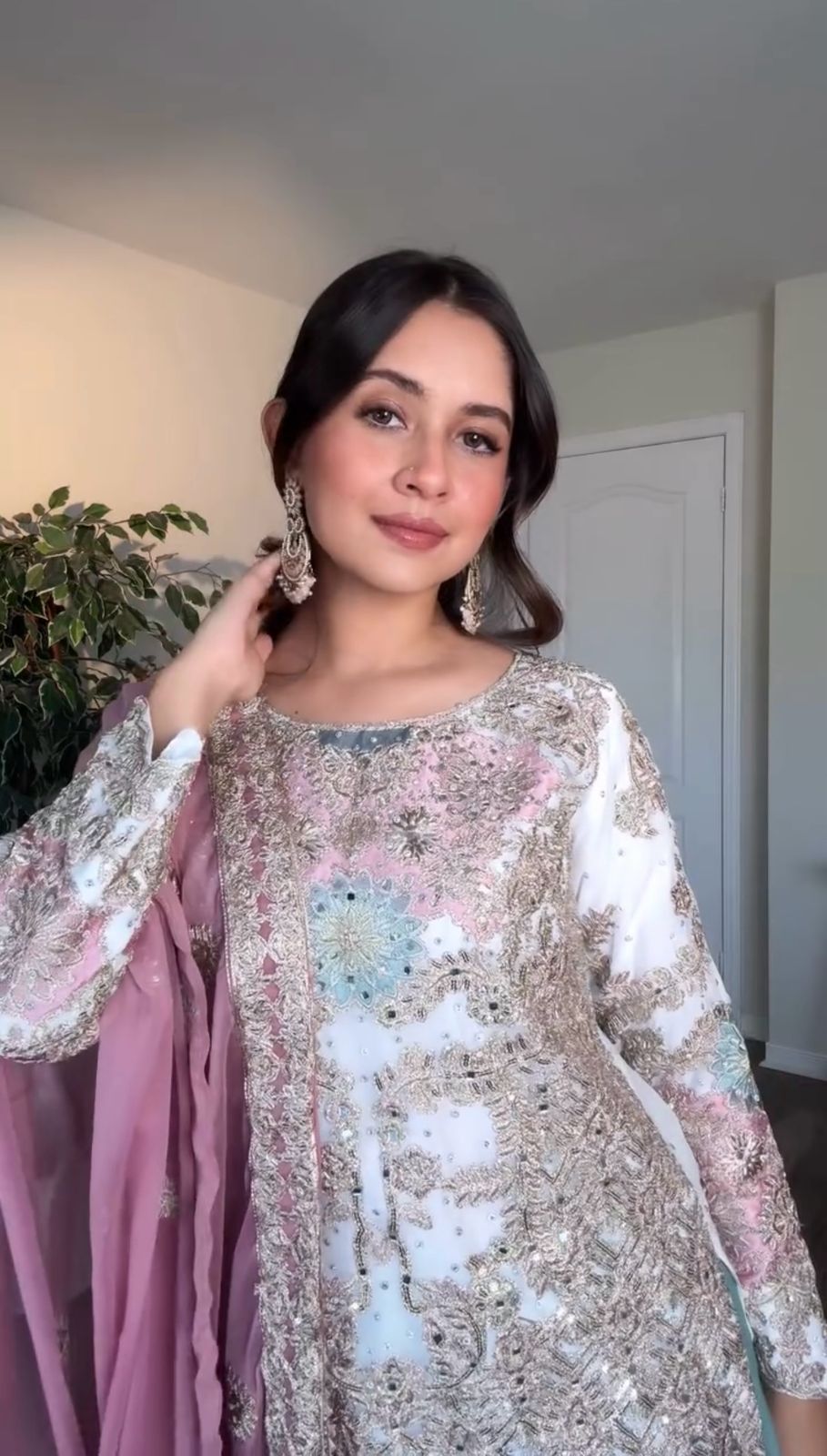 Peaceful Georgette White Color Palazzo Suit