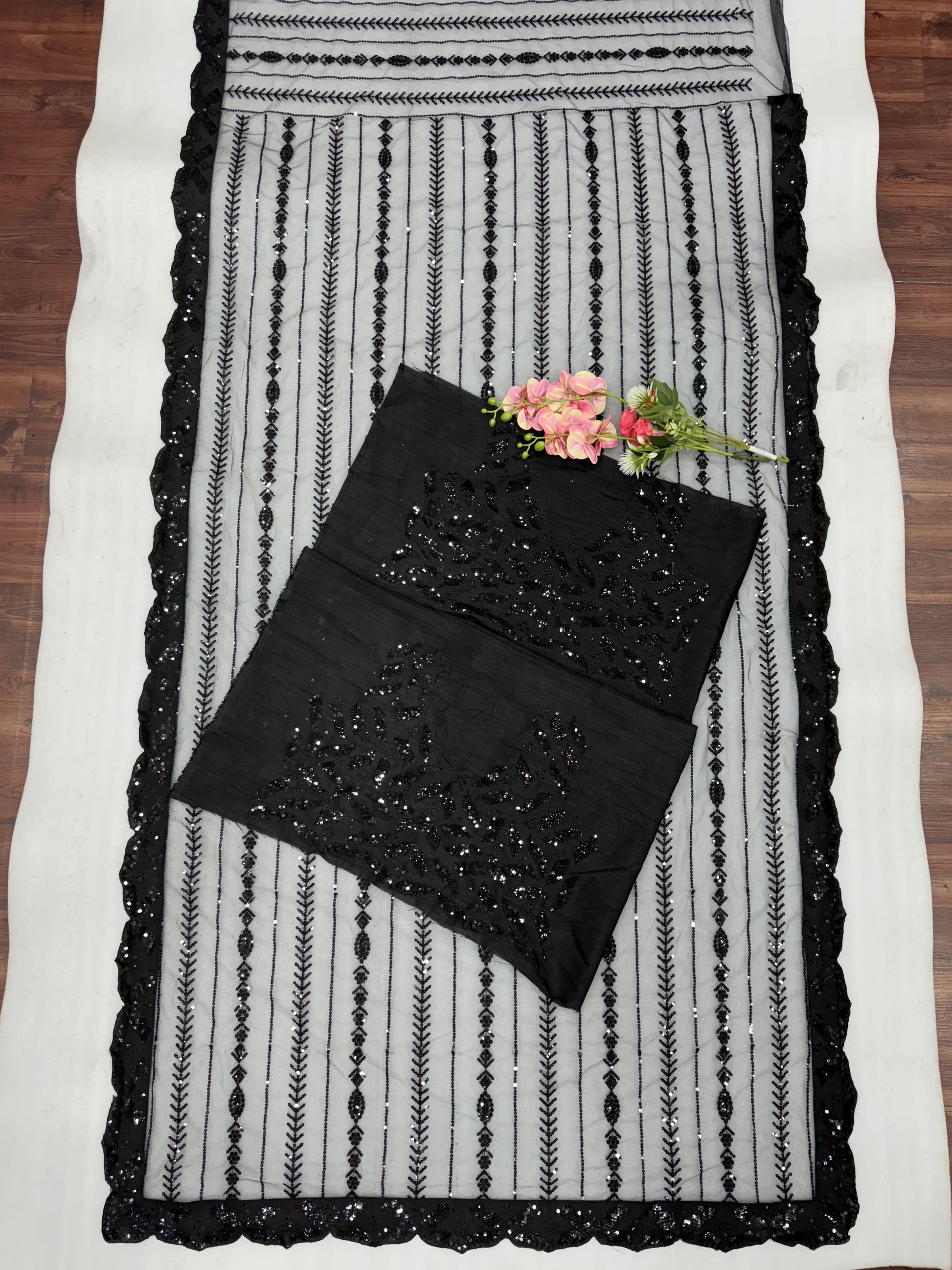 Adorable Mono Net Black Color Party Wear Saree