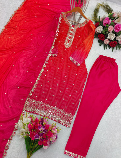 Outstanding Digital Print Pink & Orange Color Salwar Suit