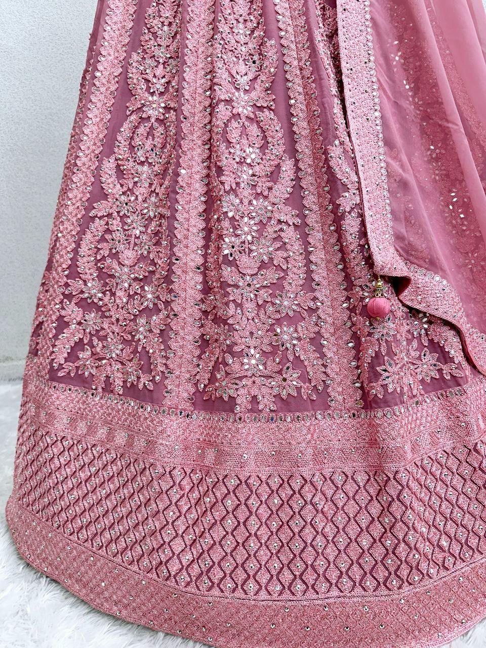 Wonderful Georgeet Embroidered Work Pink Color Lehenga Choli