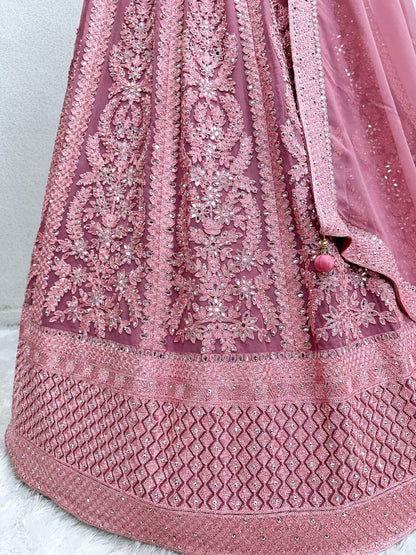 Wonderful Georgeet Embroidered Work Pink Color Lehenga Choli