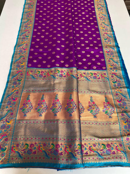 Occasion Wear Meenakari Butti Purple Color Paithani Silk Saree