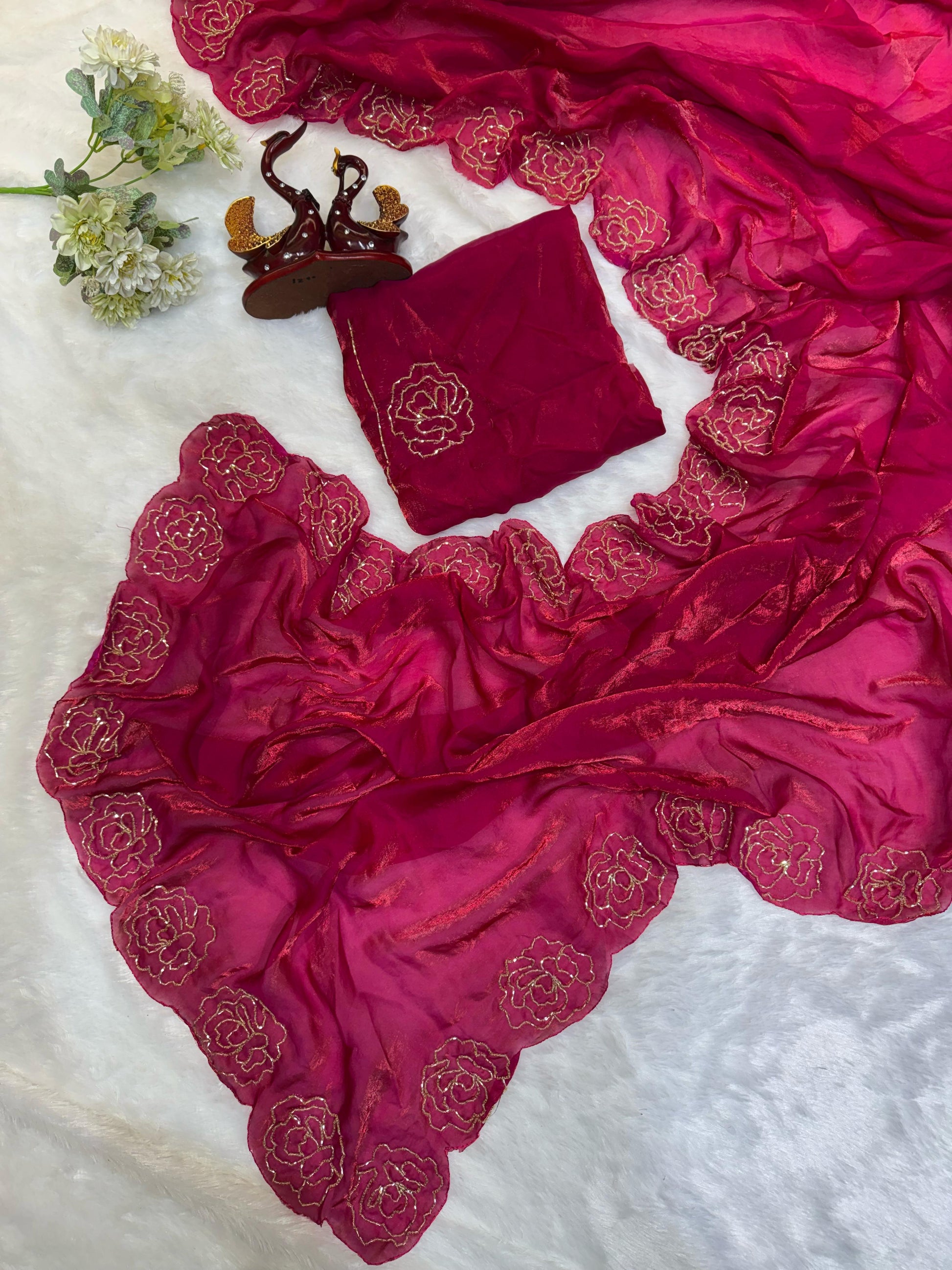Fantastic Beautiful Katdana handwork Pink Color saree
