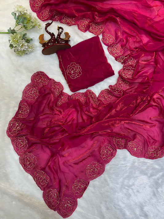 Fantastic Beautiful Katdana handwork Pink Color saree
