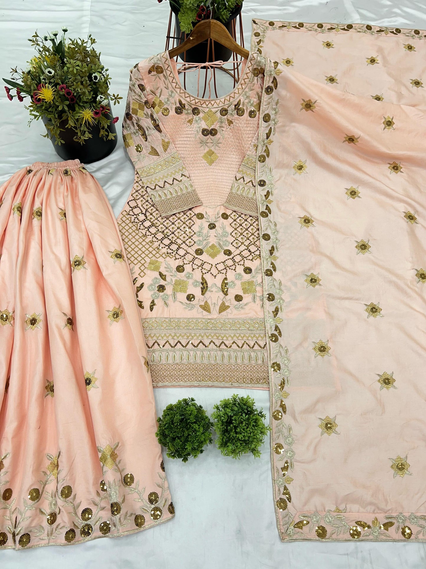 Elegant Jalpari Cotton Embroidery Work Peach Color Sharara Suit