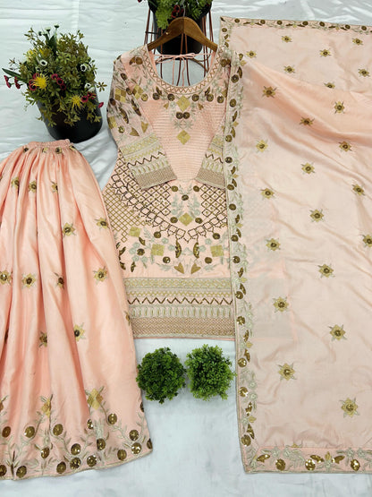 Elegant Jalpari Cotton Embroidery Work Peach Color Sharara Suit