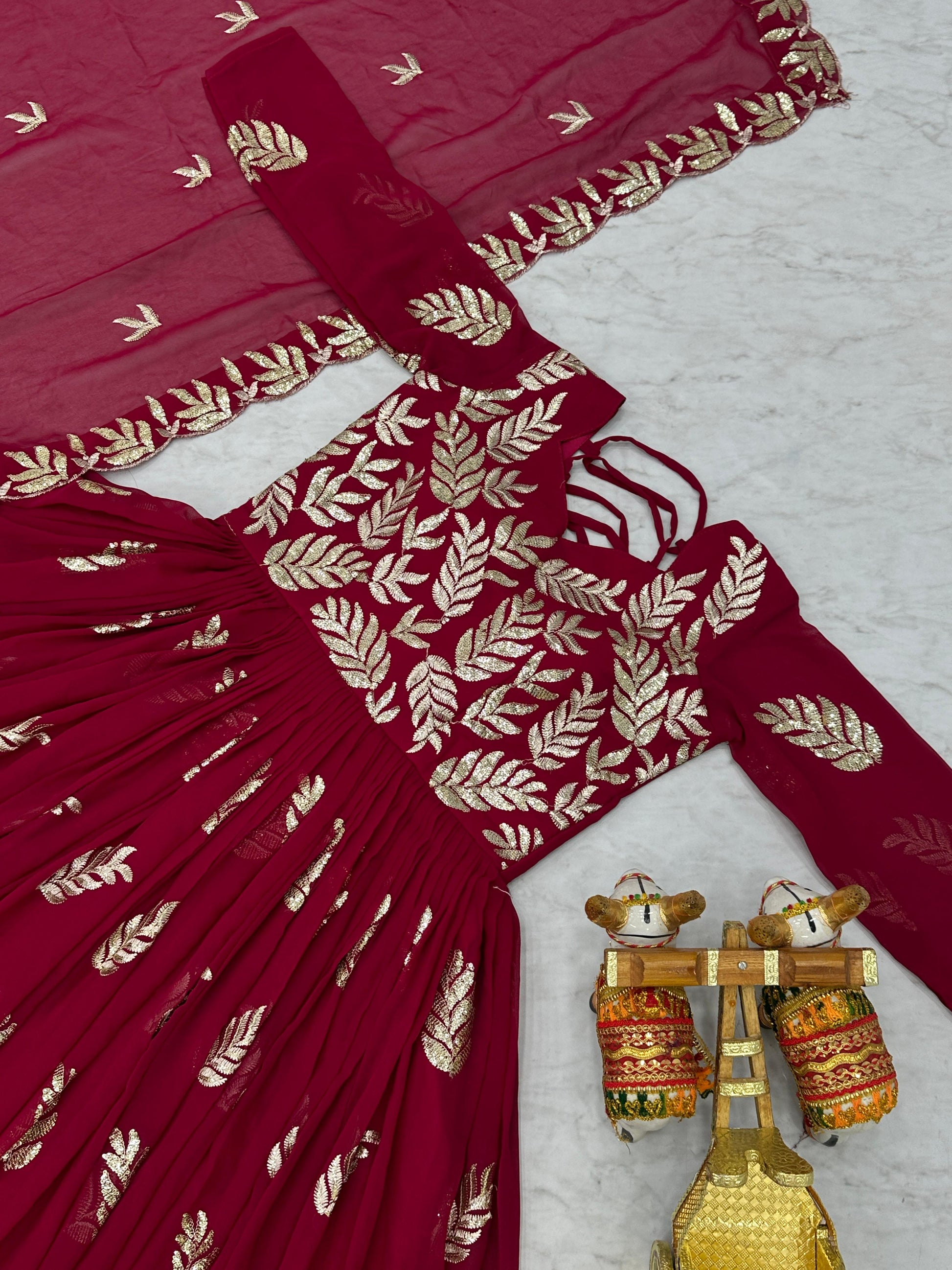 Luxuriant Thread Work Red Color Gown