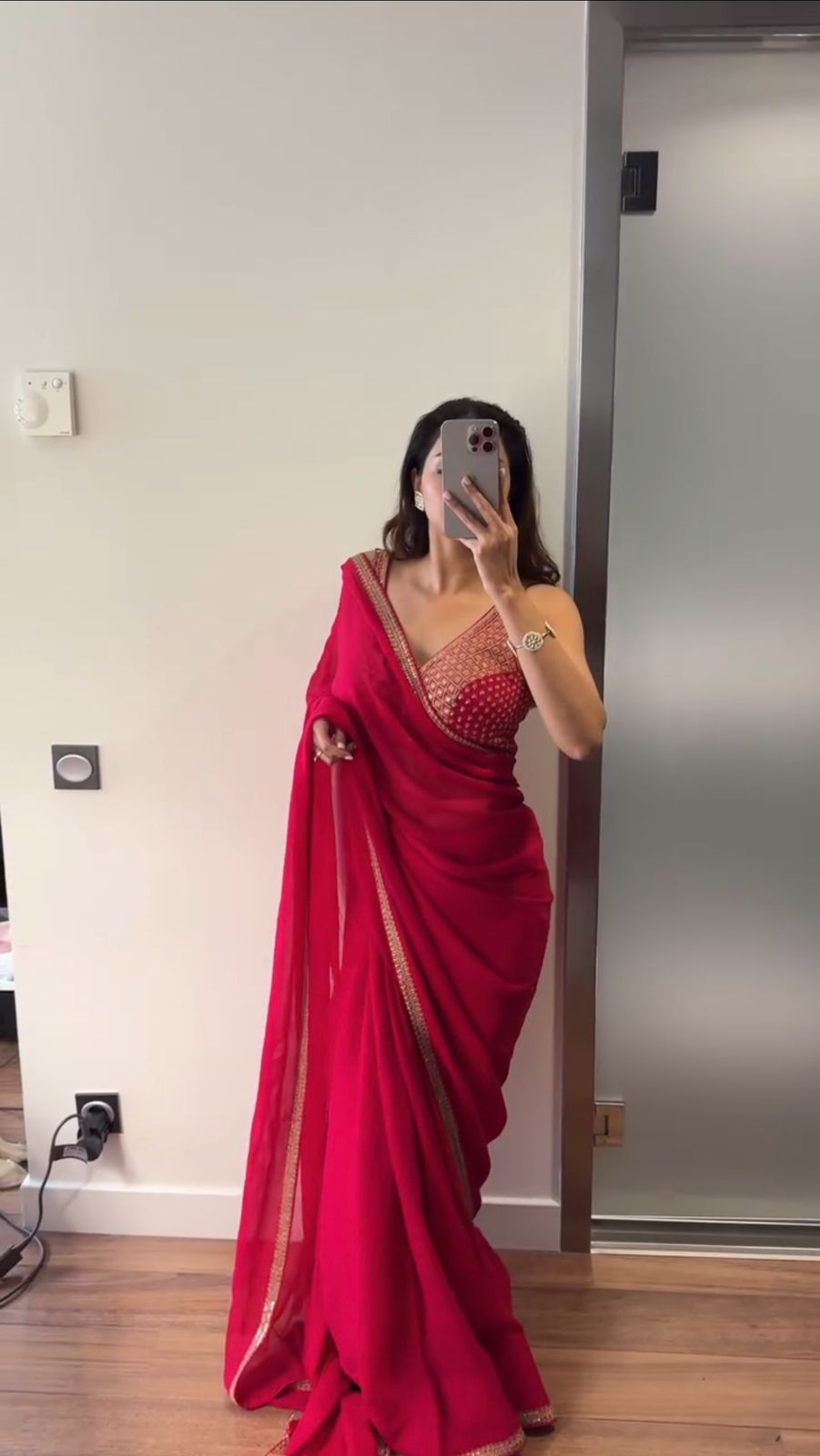 Delightful Red Color Georgette Saree