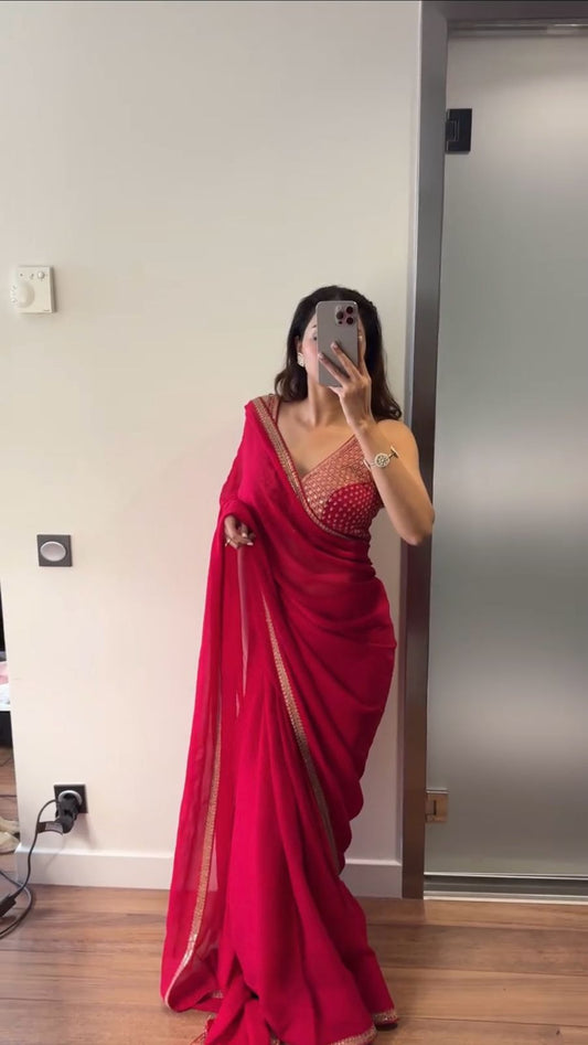 Delightful Red Color Georgette Saree