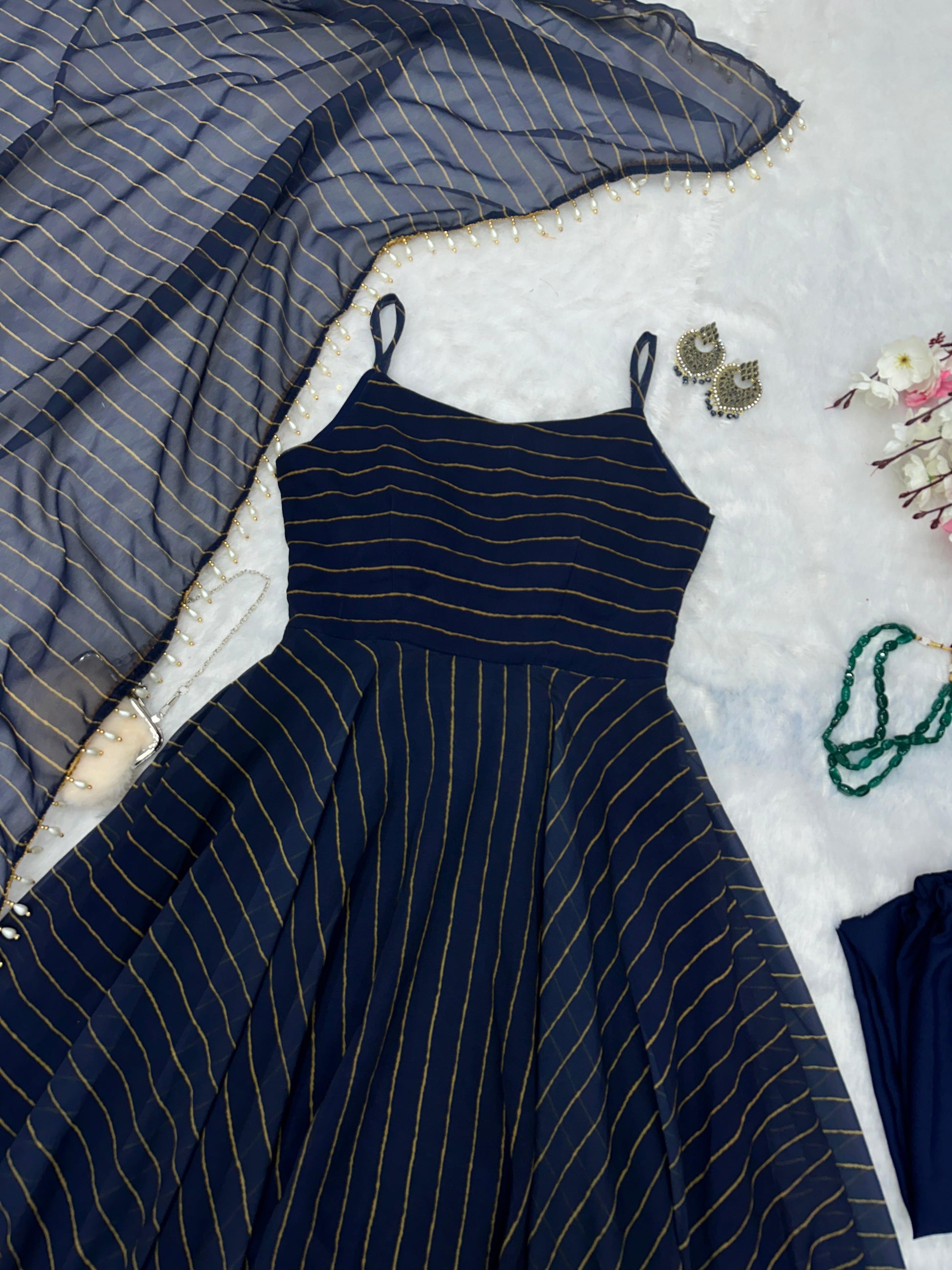 Presenting Georgette Navy Blue Color Anarkali Gown